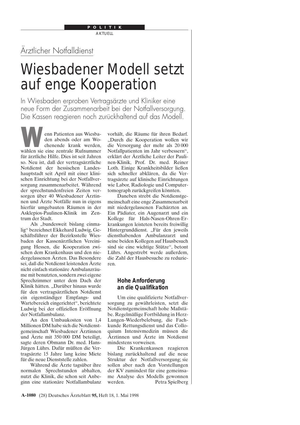 Vorschauseite 1: Ärztlicher Notfalldienst: Wiesbadener Modell setzt auf enge Kooperation