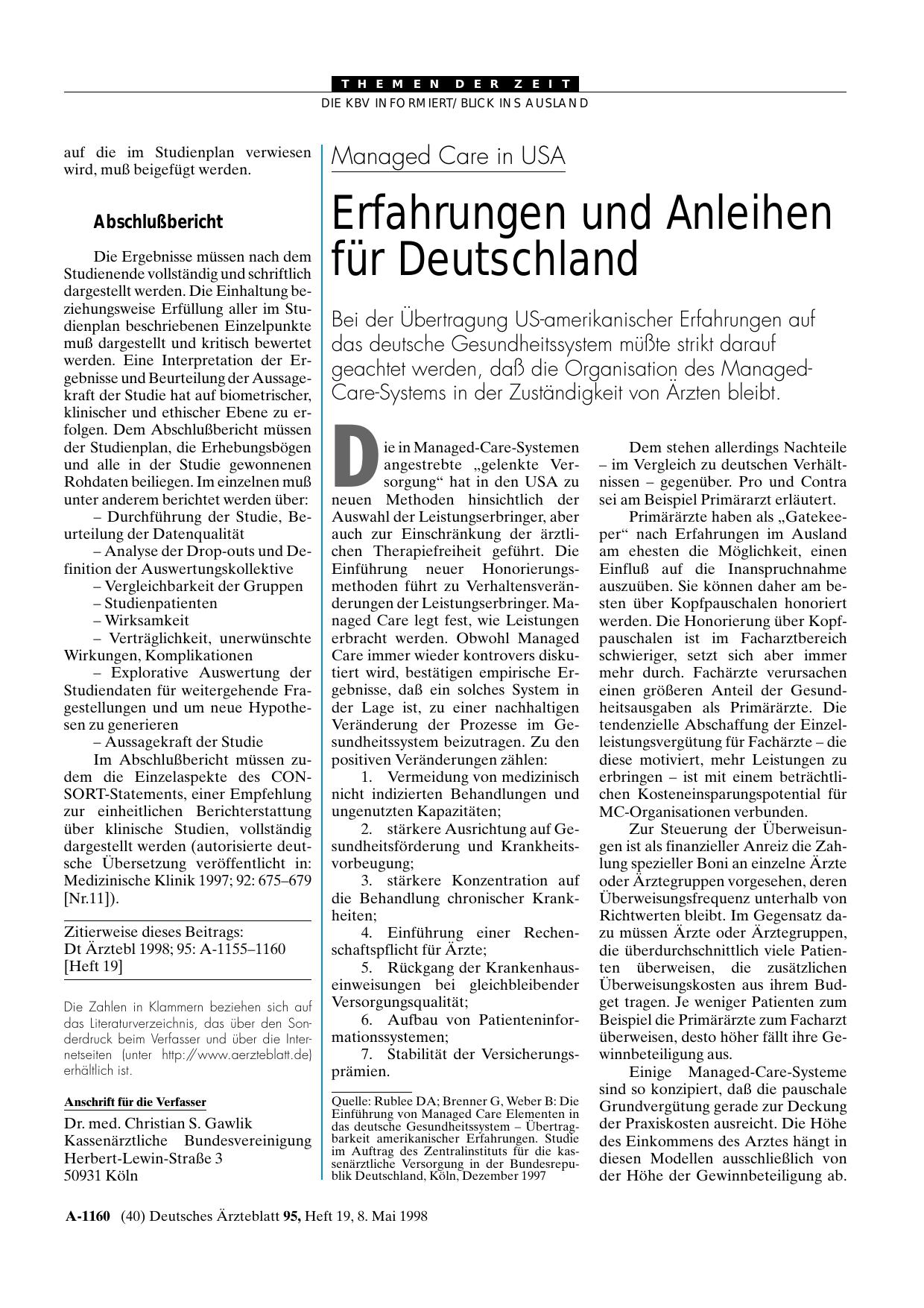 Vorschauseite 1: Managed Care in USA: Erfahrungen und Anleihen für Deutschland