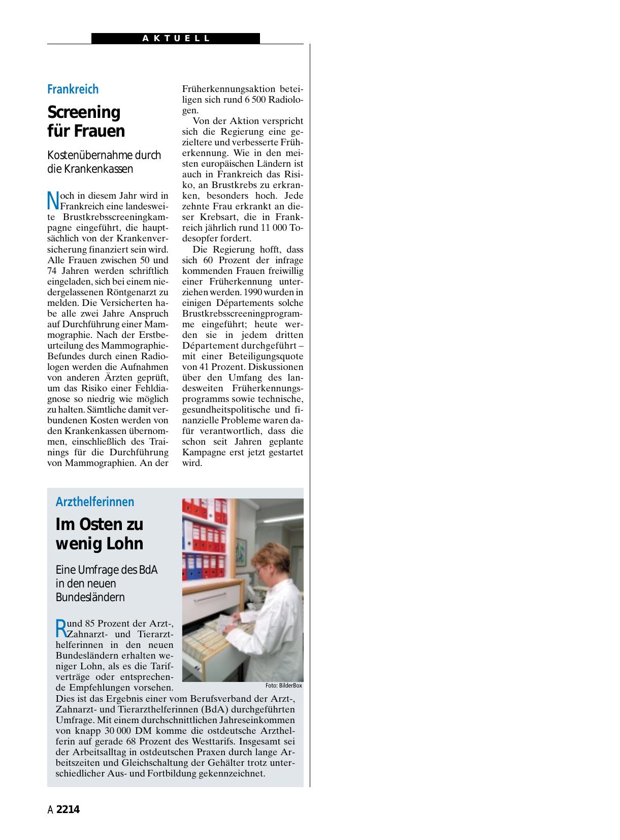 Vorschauseite 1: Arzthelferinnen: Im Osten zu wenig Lohn