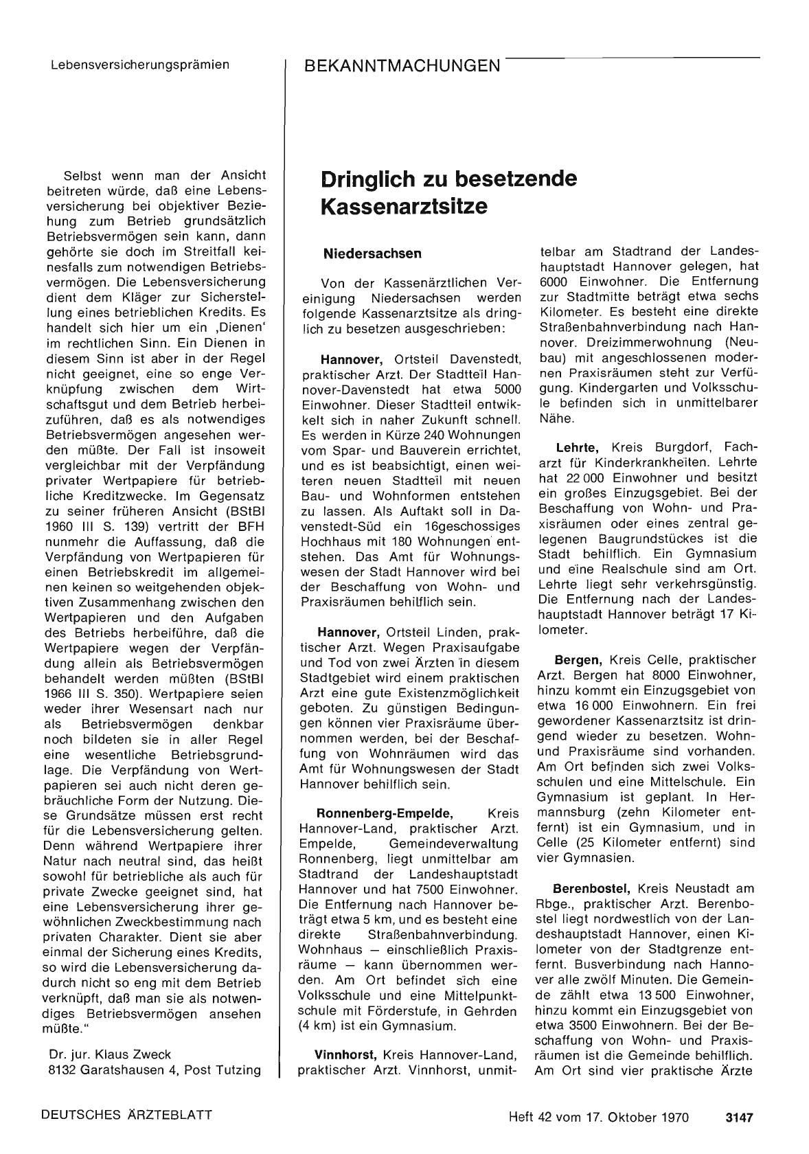 Vorschauseite 1: Dringlich zu besetzende Kassenarztsitze