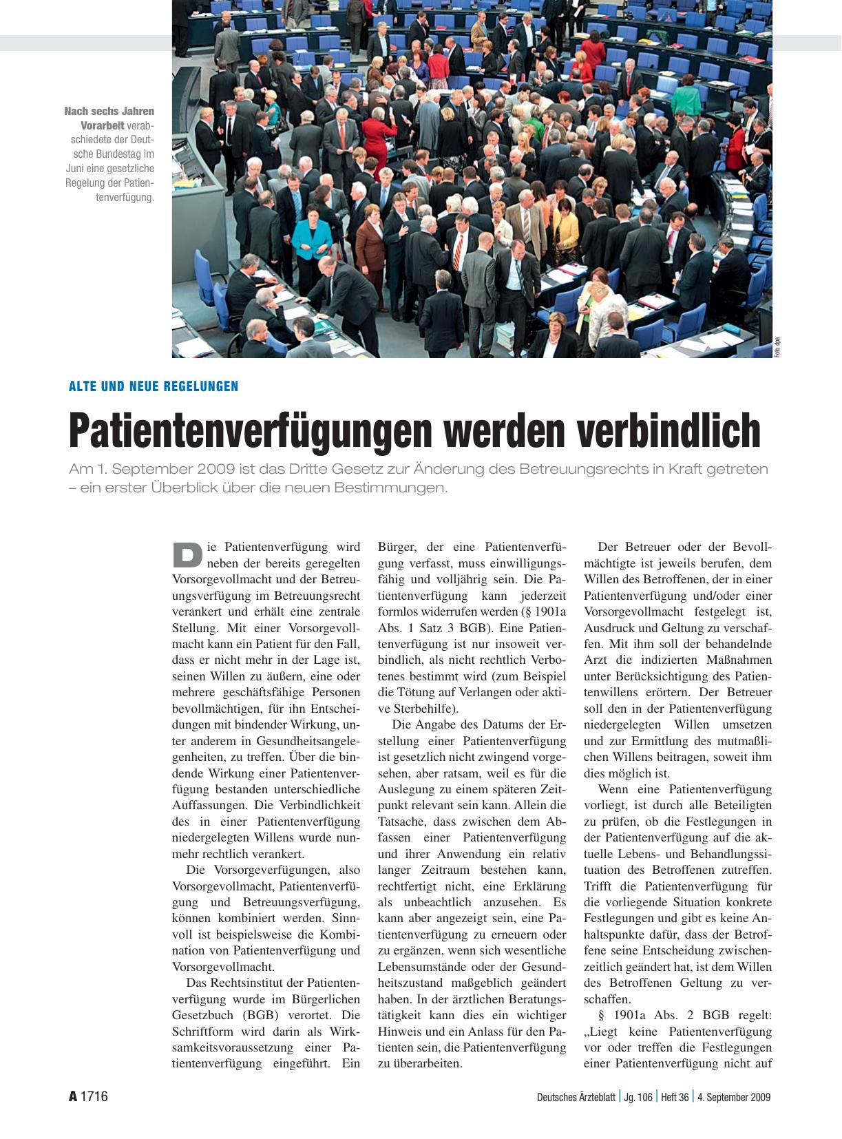 Vorschauseite 1: Alte und neue Regelungen: Patientenverfügungen werden verbindlich