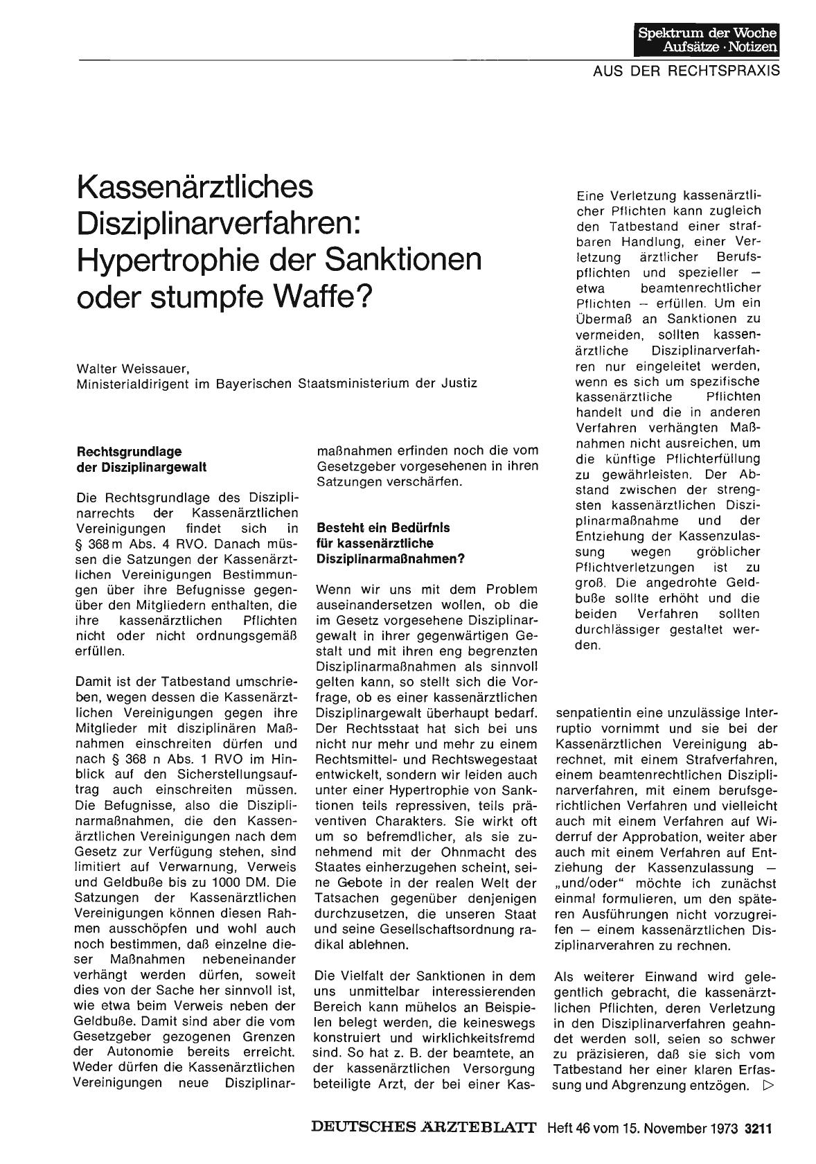 Vorschauseite 1: Kassenärztliches Disziplinarverfahren: Hypertrophie der Sanktionen oder stumpfe Waffe?