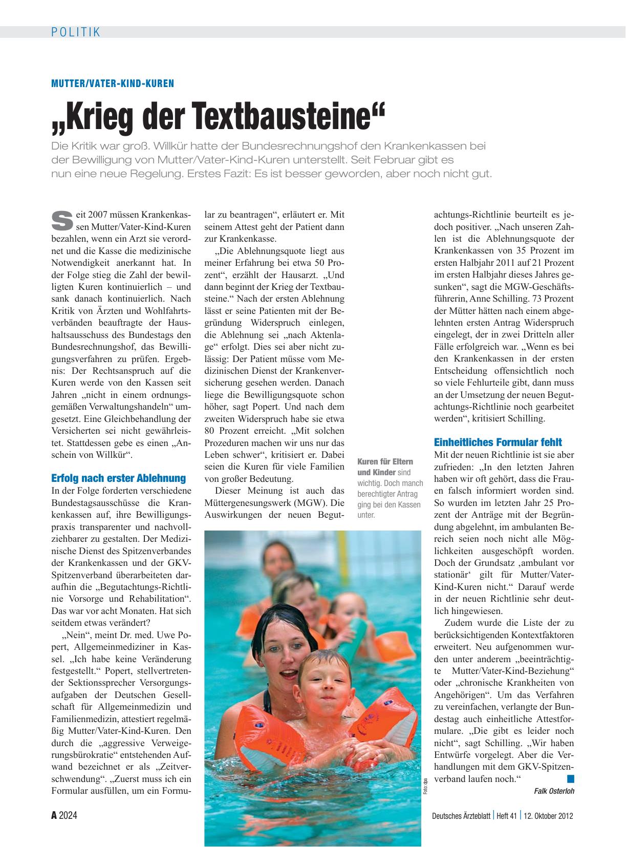 Vorschauseite 1: Mutter/Vater-Kind-Kuren: „Krieg der Textbausteine“