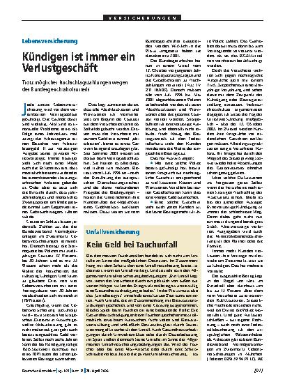 Vorschauseite 1: Unfallversicherung: Kein Geld bei Tauchunfall