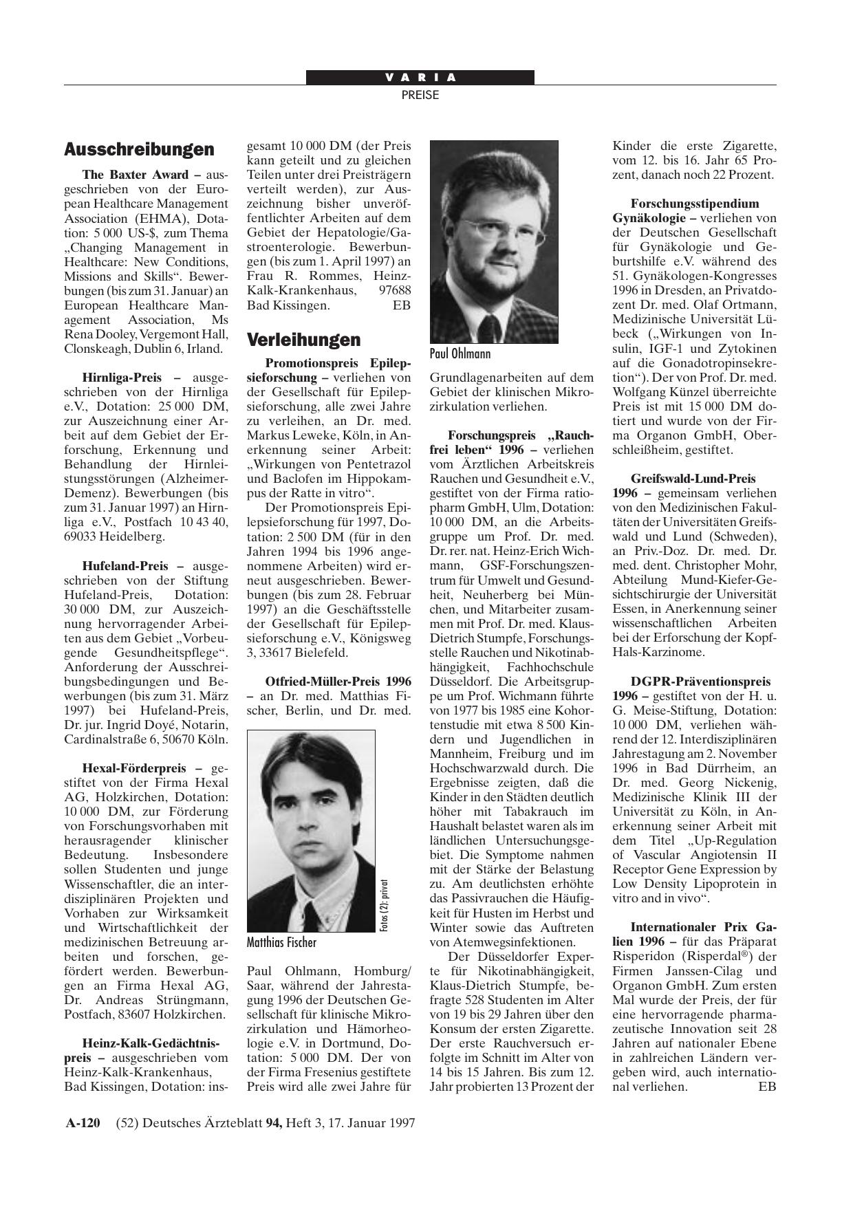 Vorschauseite 1: Verleihungen