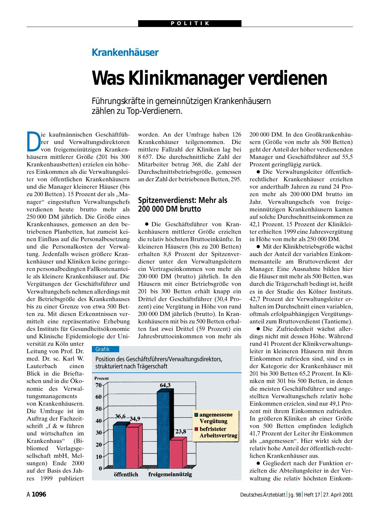 Vorschauseite 1: Krankenhäuser: Was Klinikmanager verdienen