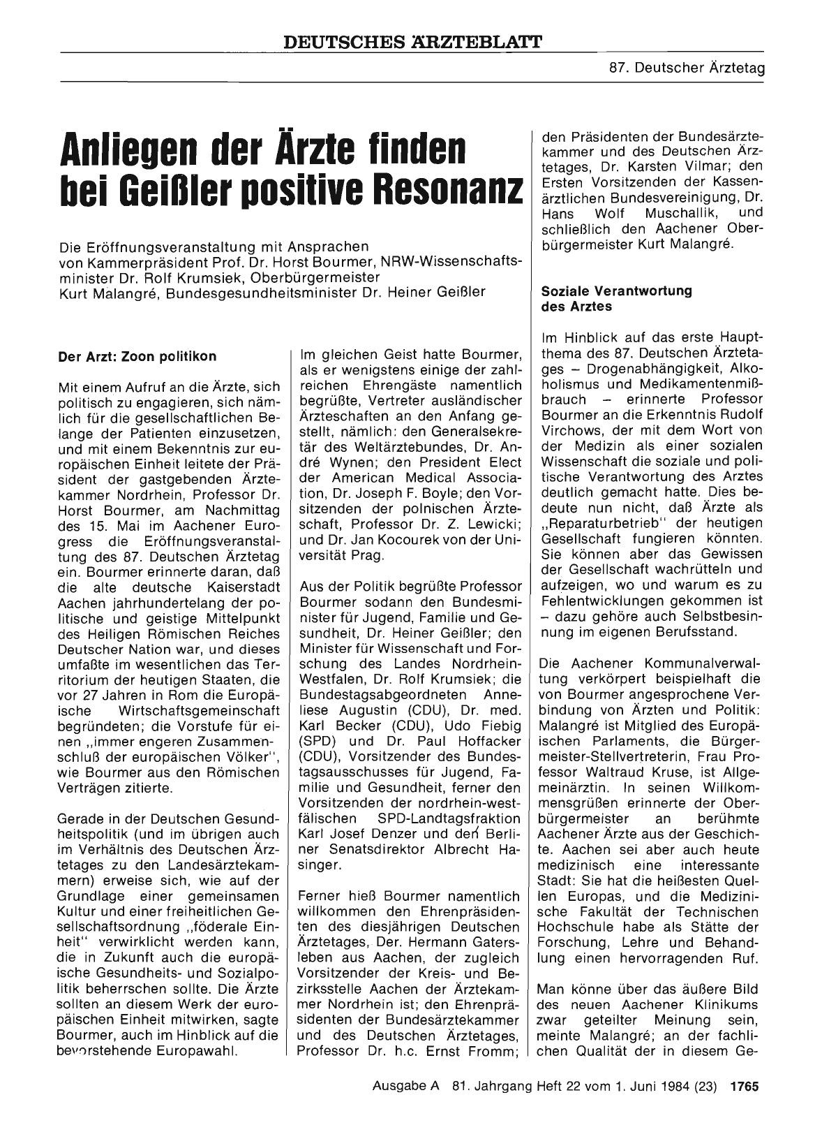 Vorschauseite 1: Anliegen der Ärzte finden bei Geißler positive Resonanz