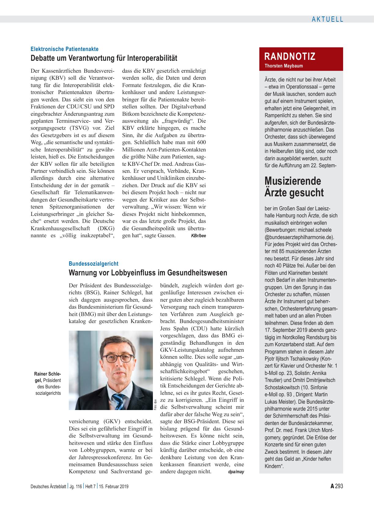 Vorschauseite 1: Randnotiz: Musizierende Ärzte gesucht