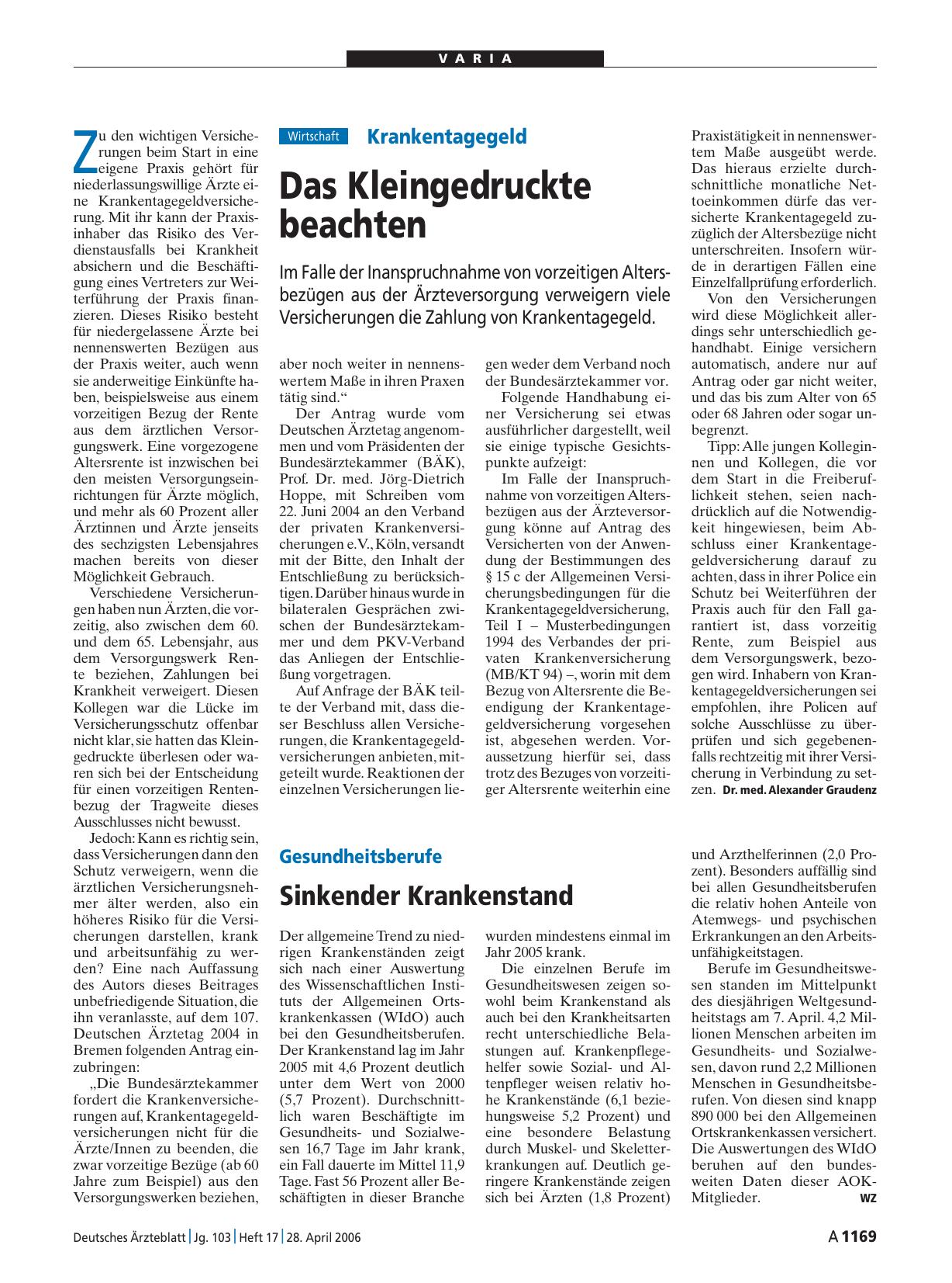 Vorschauseite 1: Krankentagegeld: Das Kleingedruckte beachten