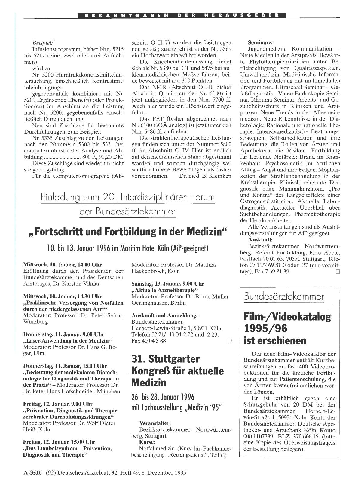 Vorschauseite 1: Einladung zum 20. Interdisziplinären Forum der Bundesarztekammer: „Fortschritt und Fortbildung in der Medizin“