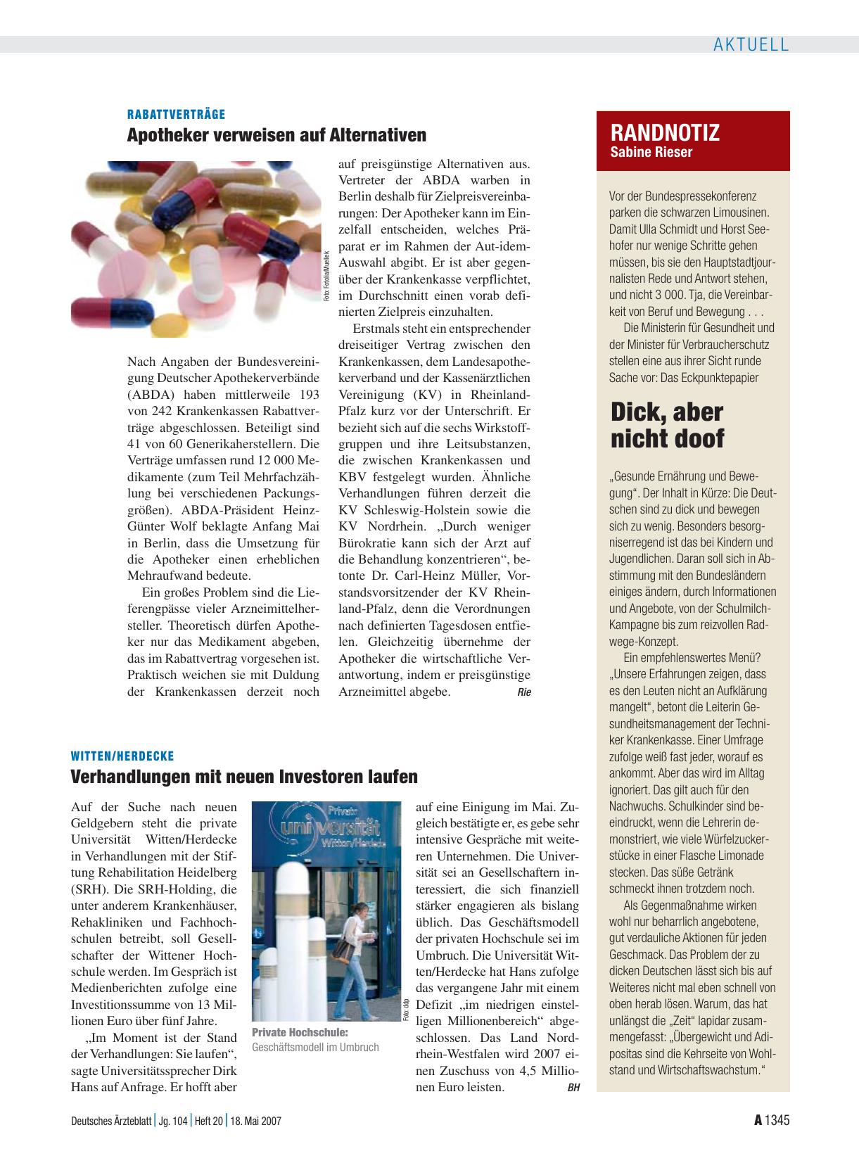 Vorschauseite 1: RABATTVERTRÄGE: Apotheker verweisen auf Alternativen