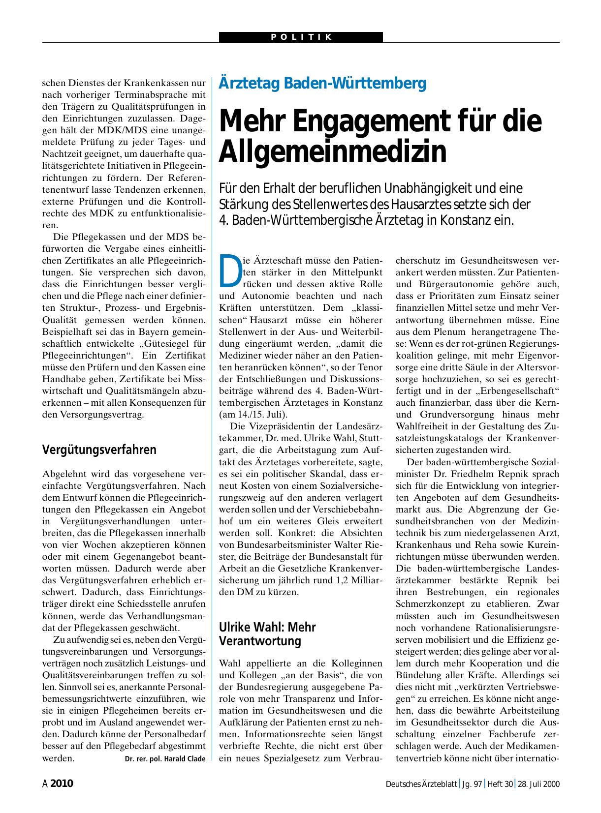 Vorschauseite 1: Ärztetag Baden-Württemberg: Mehr Engagement für die Allgemeinmedizin
