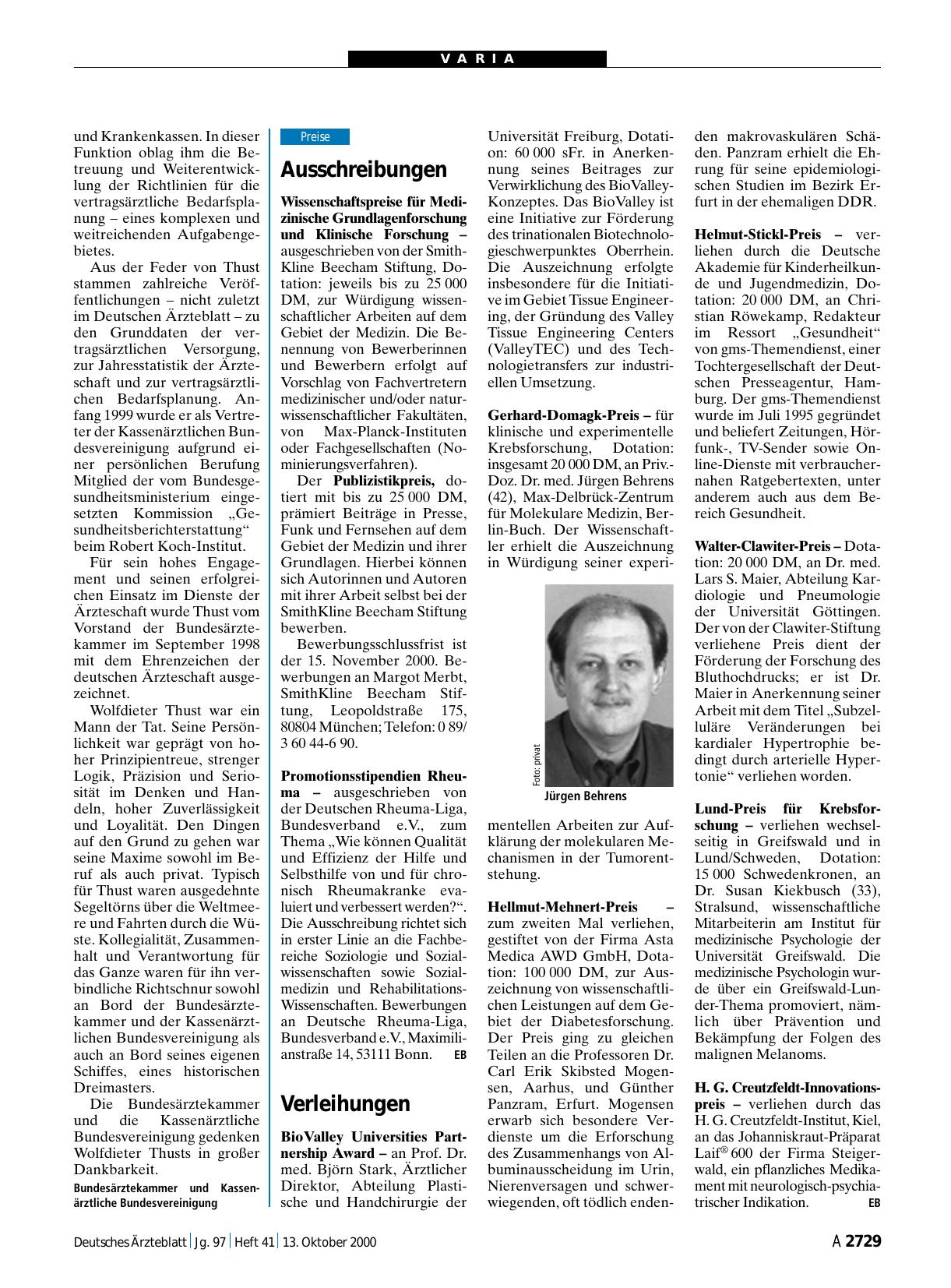 Vorschauseite 1: Ausschreibungen