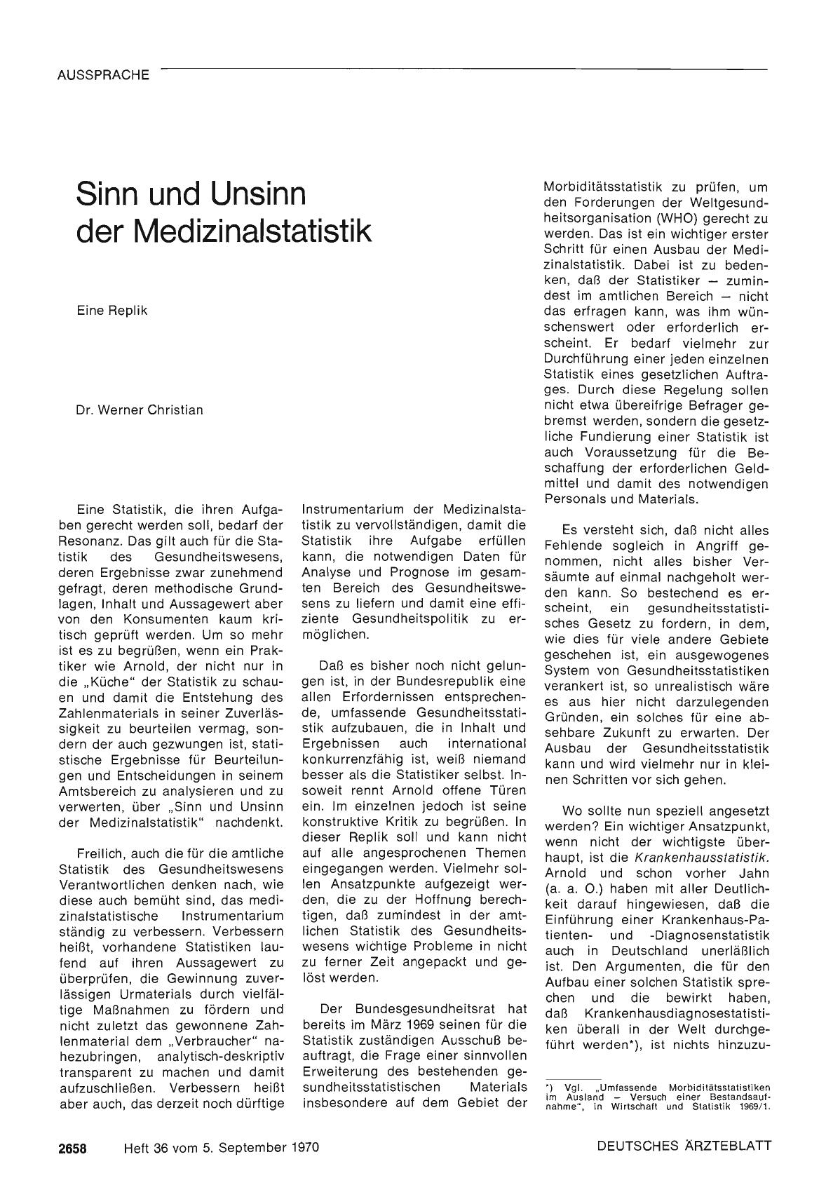 Vorschauseite 1: Sinn und Unsinn der Medizinalstatistik