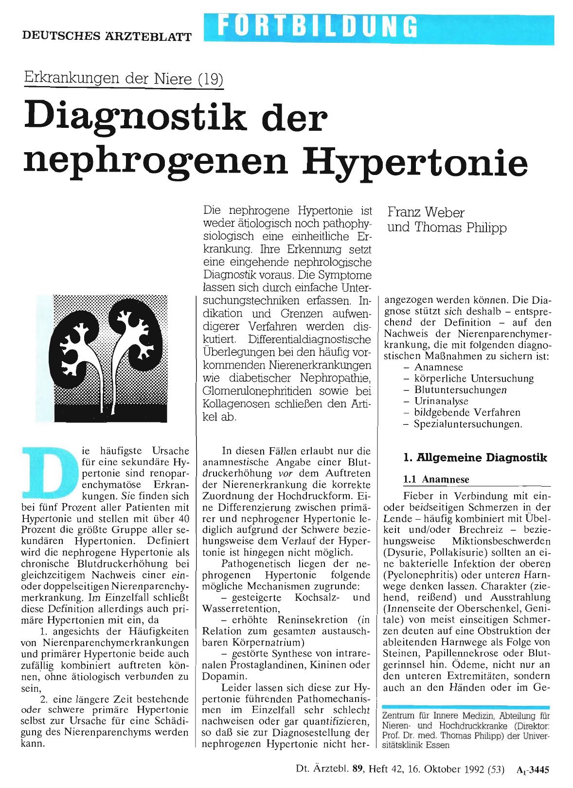 Vorschauseite 1: Erkrankungen der Niere (19): Diagnostik der nephrogenen Hypertonie