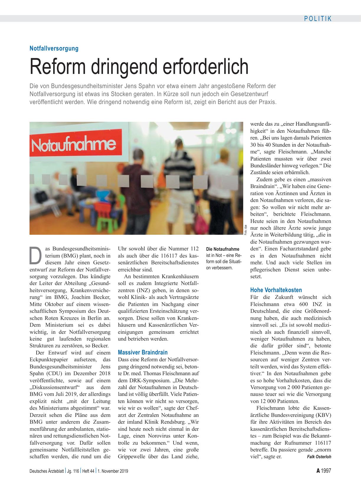 Vorschauseite 1: Notfallversorgung: Reform dringend erforderlich