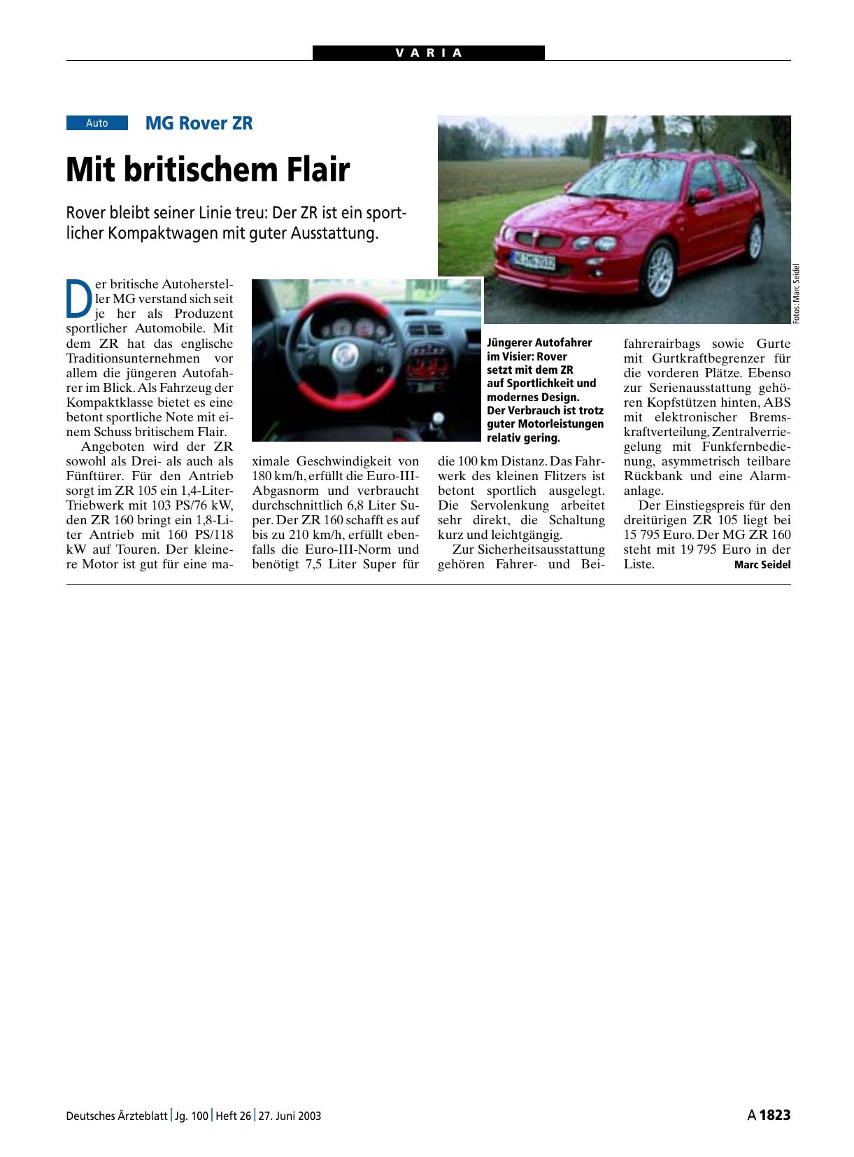 Vorschauseite 1: MG Rover ZR: Mit britischem Flair