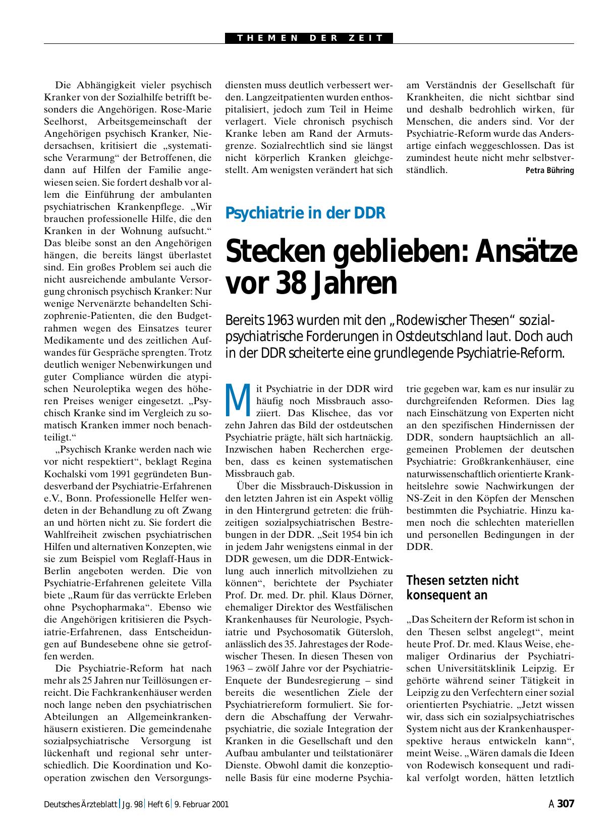 Vorschauseite 1: Psychiatrie in der DDR: Stecken geblieben – Ansätze vor 38 Jahren