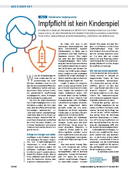 Vorschauseite 1: Pädiatrische Impfprogramme: Impfpflicht ist kein Kinderspiel