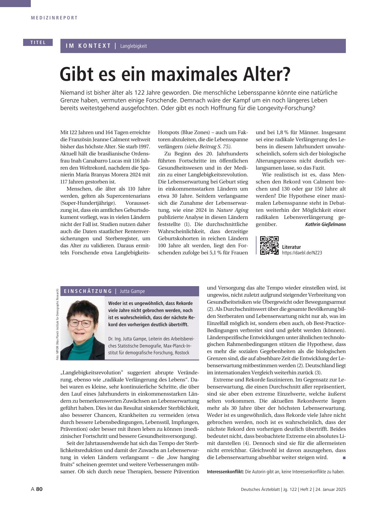 Vorschauseite 1: Langlebigkeit: Gibt es ein maximales Alter?