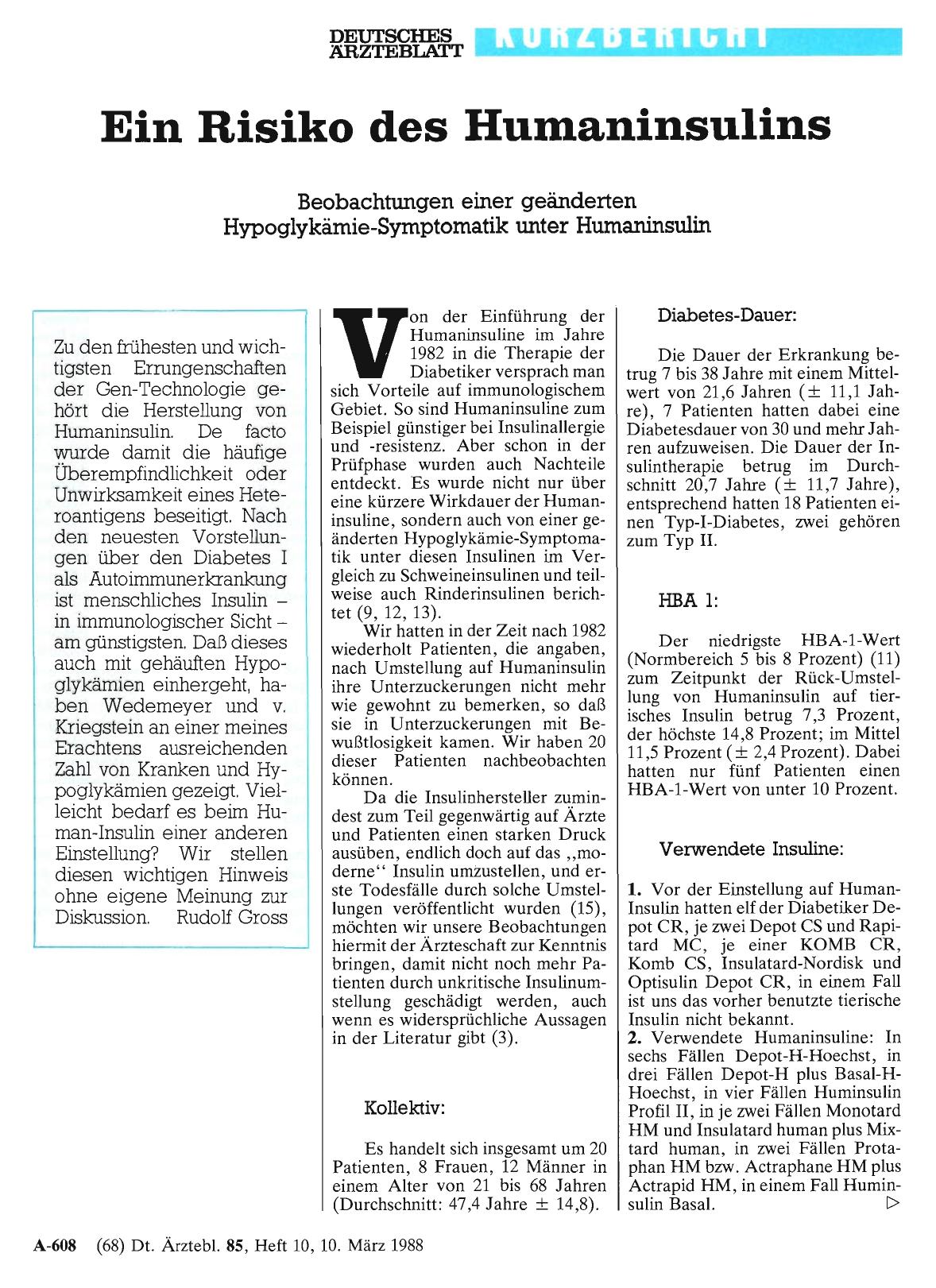 Vorschauseite 1: Ein Risiko des Humaninsulins