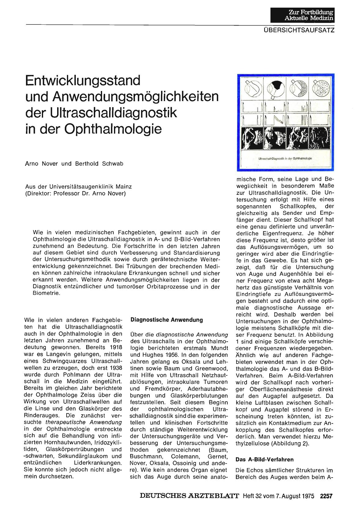 Vorschauseite 1: Entwicklungsstand und Anwendungsmöglichkeiten der Ultraschalldiagnostik in der Ophthalmologie