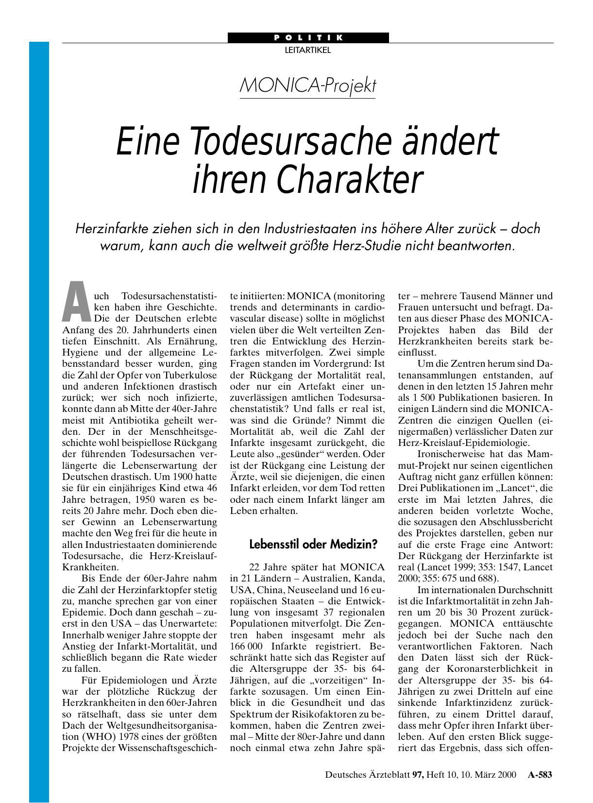 Vorschauseite 1: MONICA-Projekt: Eine Todesursache ändert ihren Charakter