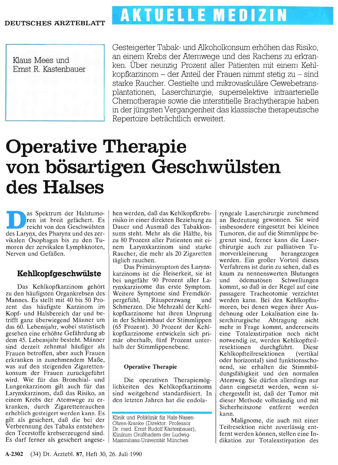 Vorschauseite 1: Operative Therapie von bösartigen Geschwülsten des Halses