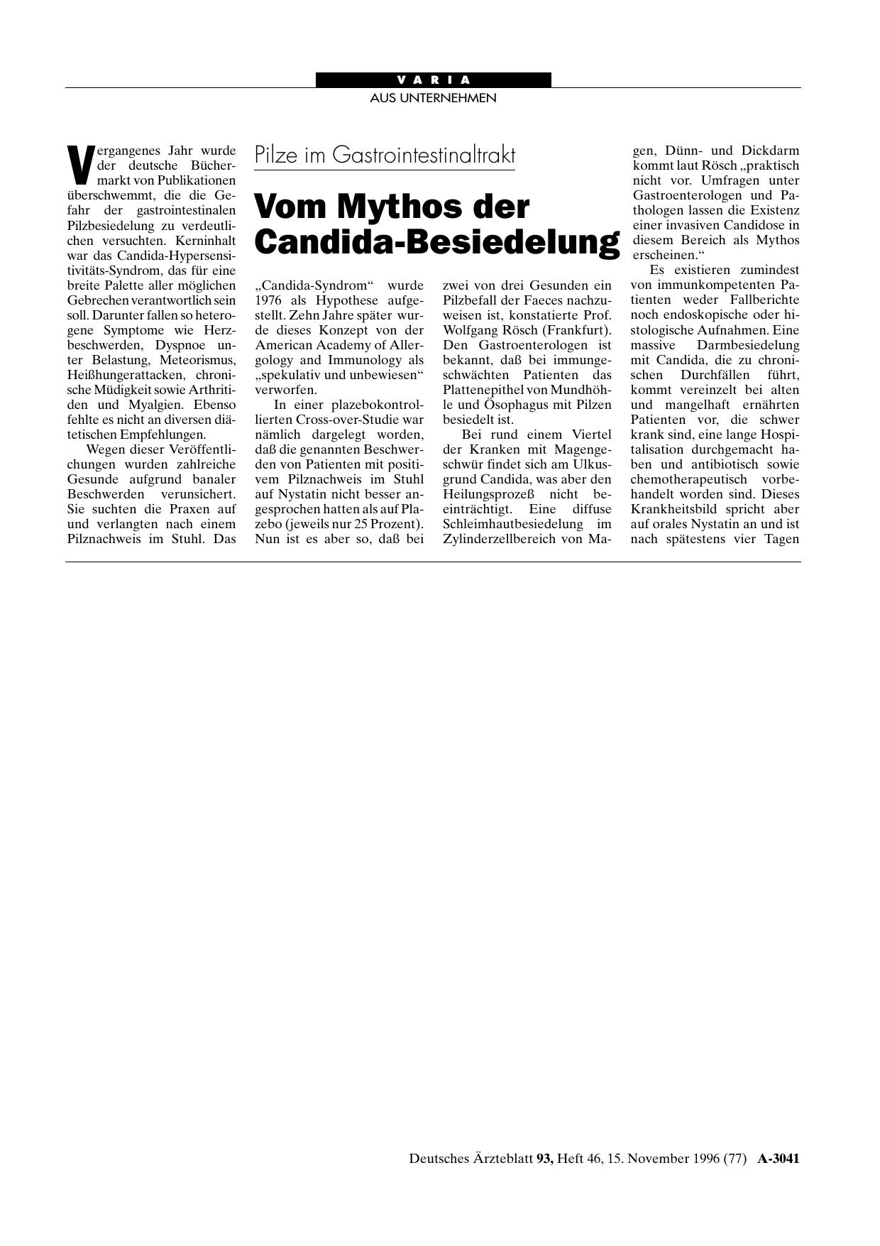 Vorschauseite 1: Pilze im Gastrointestinaltrakt: Vom Mythos der Candida-Besiedelung