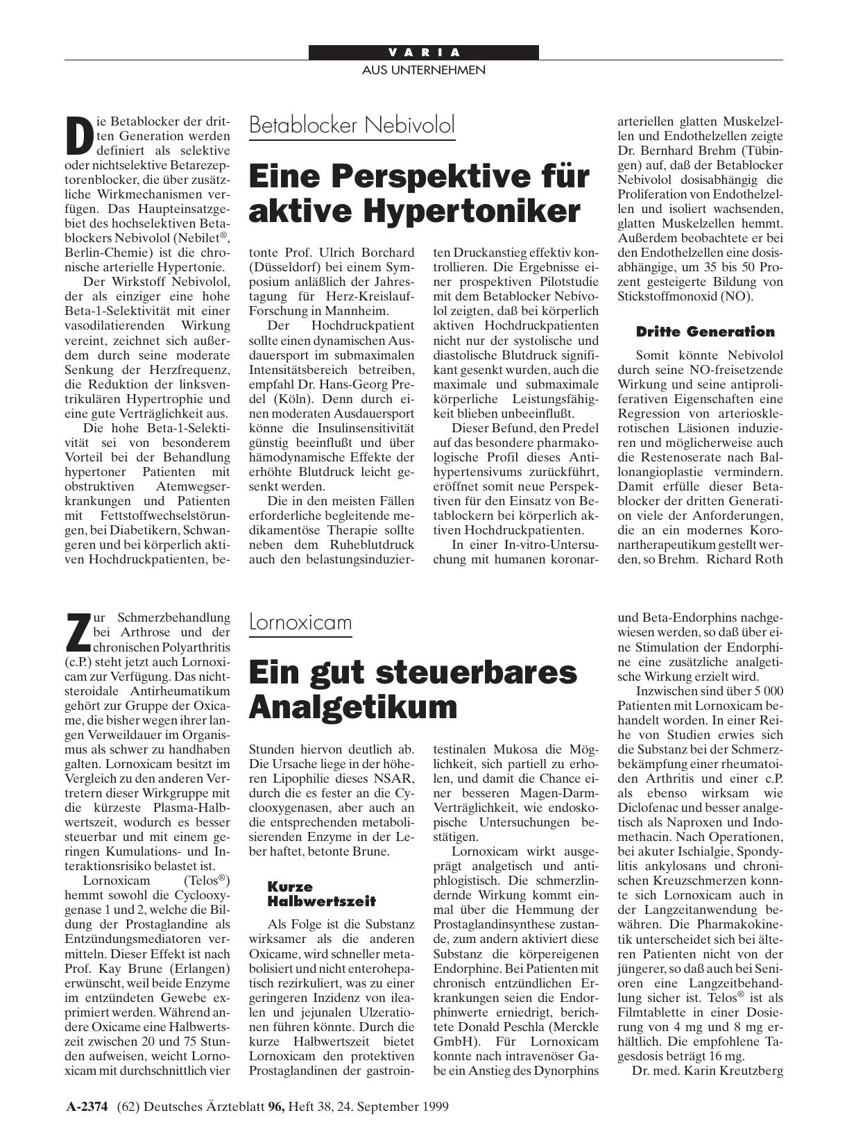 Vorschauseite 1: Betablocker Nebivolol: Eine Perspektive für aktive Hypertoniker