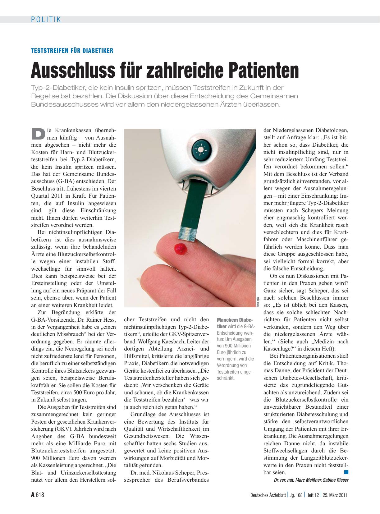 Vorschauseite 1: Teststreifen für Diabetiker: Ausschluss für zahlreiche Patienten