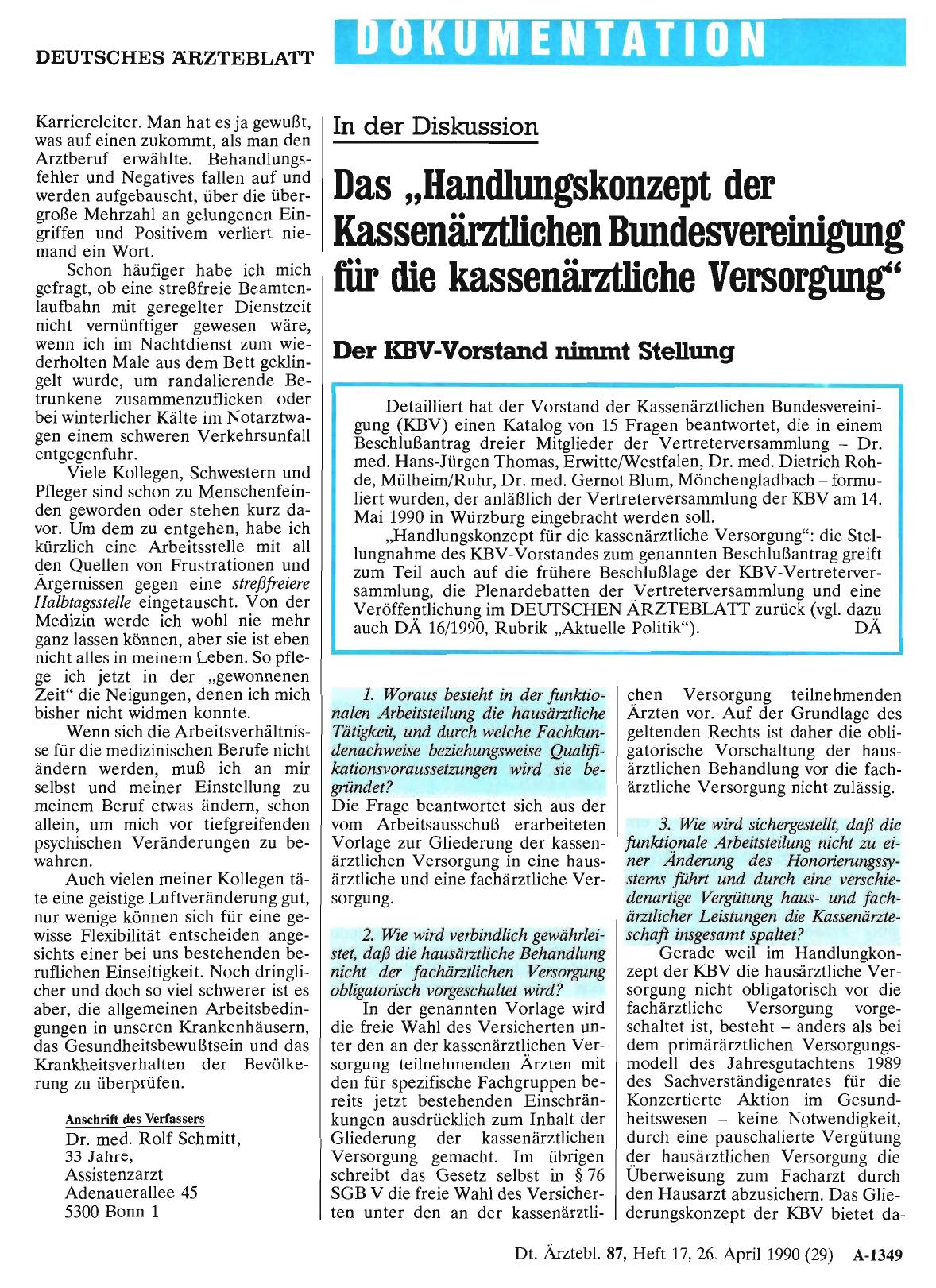 Vorschauseite 1: Das „Handlungskonzept der Kassenärztlichen Bundesvereinigung für die kassenärztliche Versorgung“: Der KBV-Vorstand nimmt Stellung