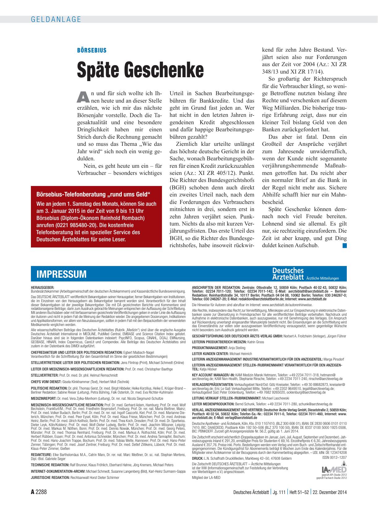 Vorschauseite 1: Börsebius: Späte Geschenke