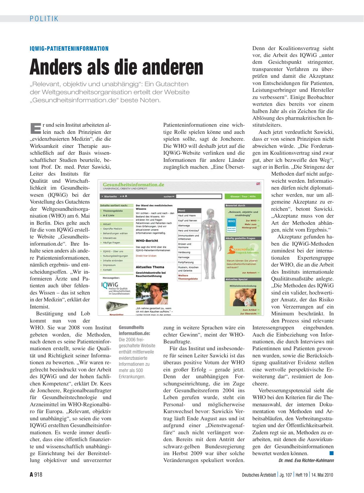 Vorschauseite 1: IQWiG-Patienteninformation: Anders als die anderen