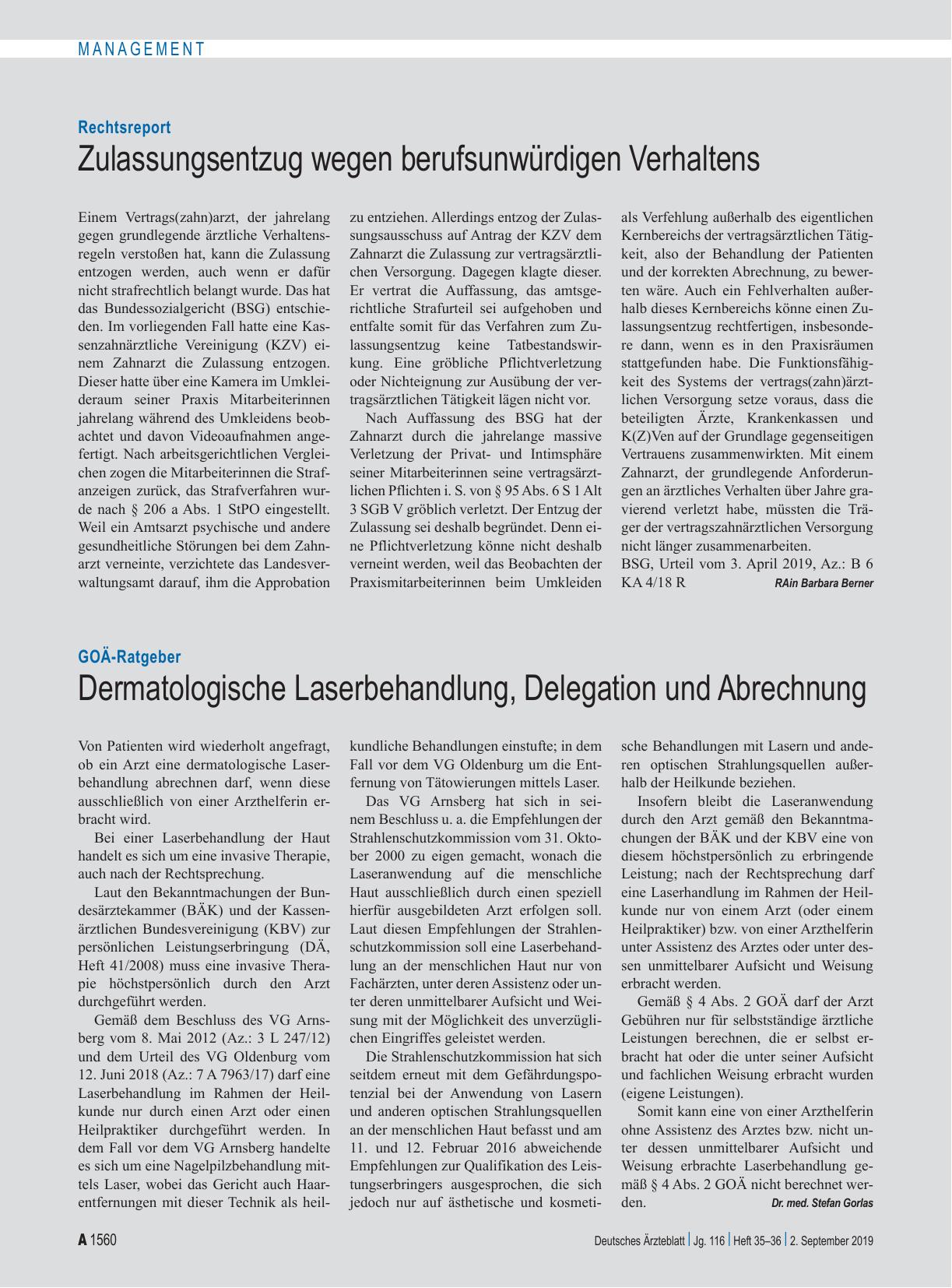 Vorschauseite 1: GOÄ-Ratgeber: Dermatologische Laserbehandlung, Delegation und Abrechnung