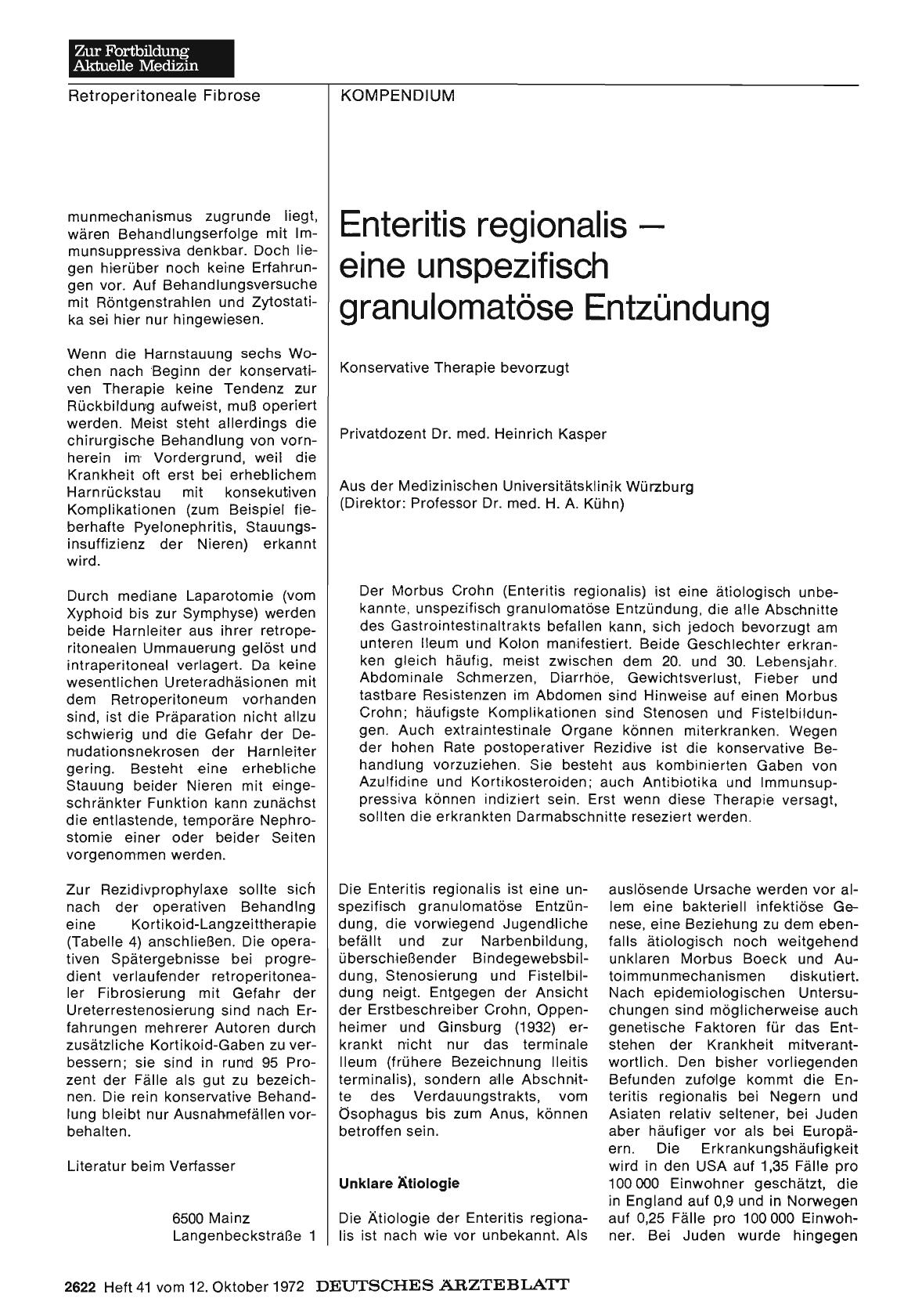 Vorschauseite 1: Enteritis regionalis — eine unspezifisch granulomatöse Entzündung