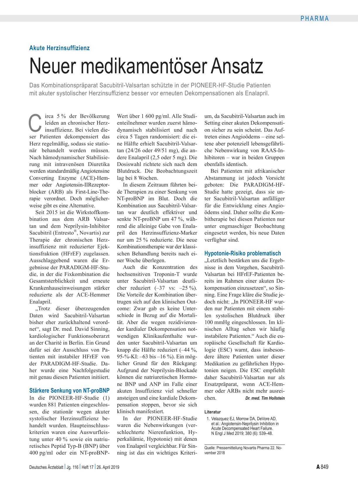 Vorschauseite 1: Akute Herzinsuffizienz: Neuer medikamentöser Ansatz