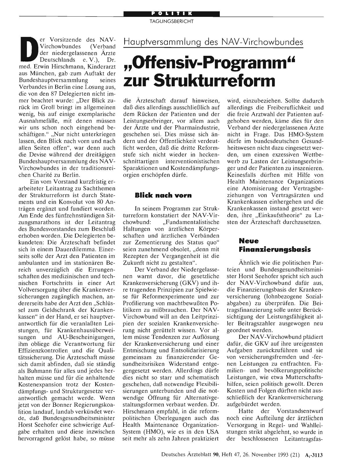 Vorschauseite 1: Hauptversammlung des NAV-Virchowbundes „Offensiv-Programm“ zur Strukturreform