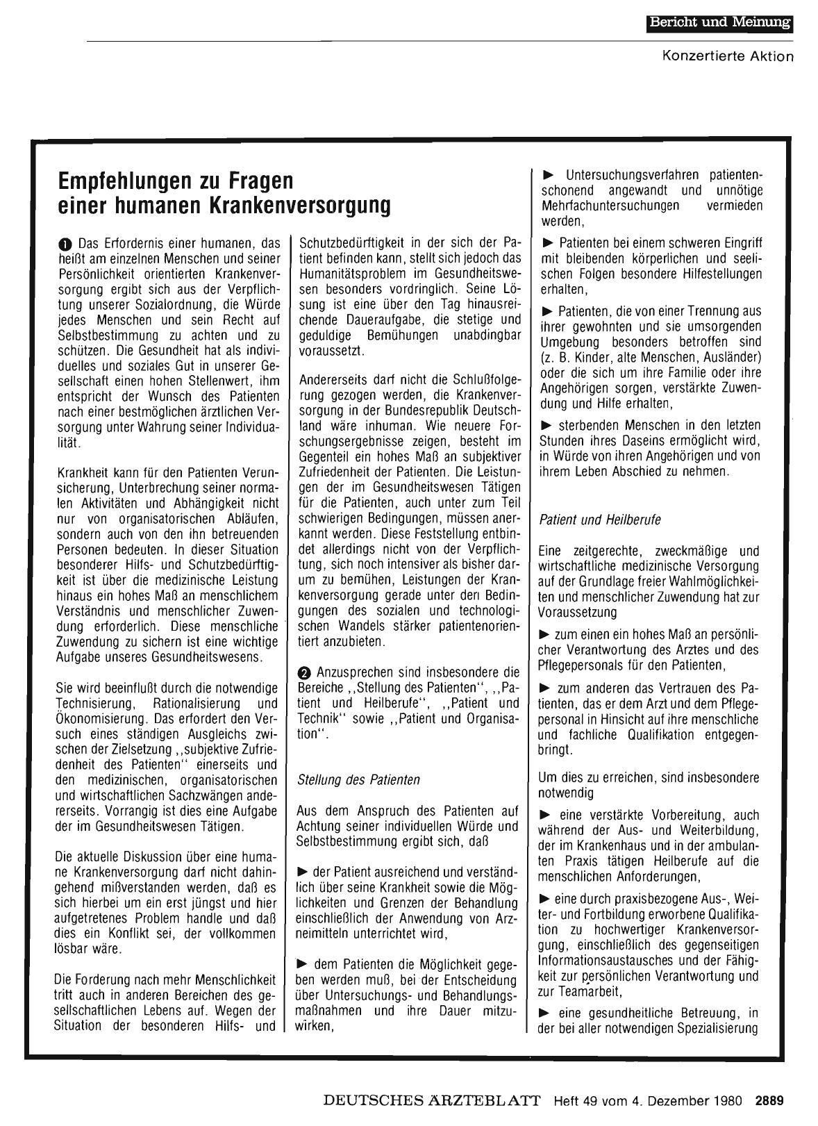 Vorschauseite 1: Empfehlungen zu Fragen einer humanen Krankenversorgung
