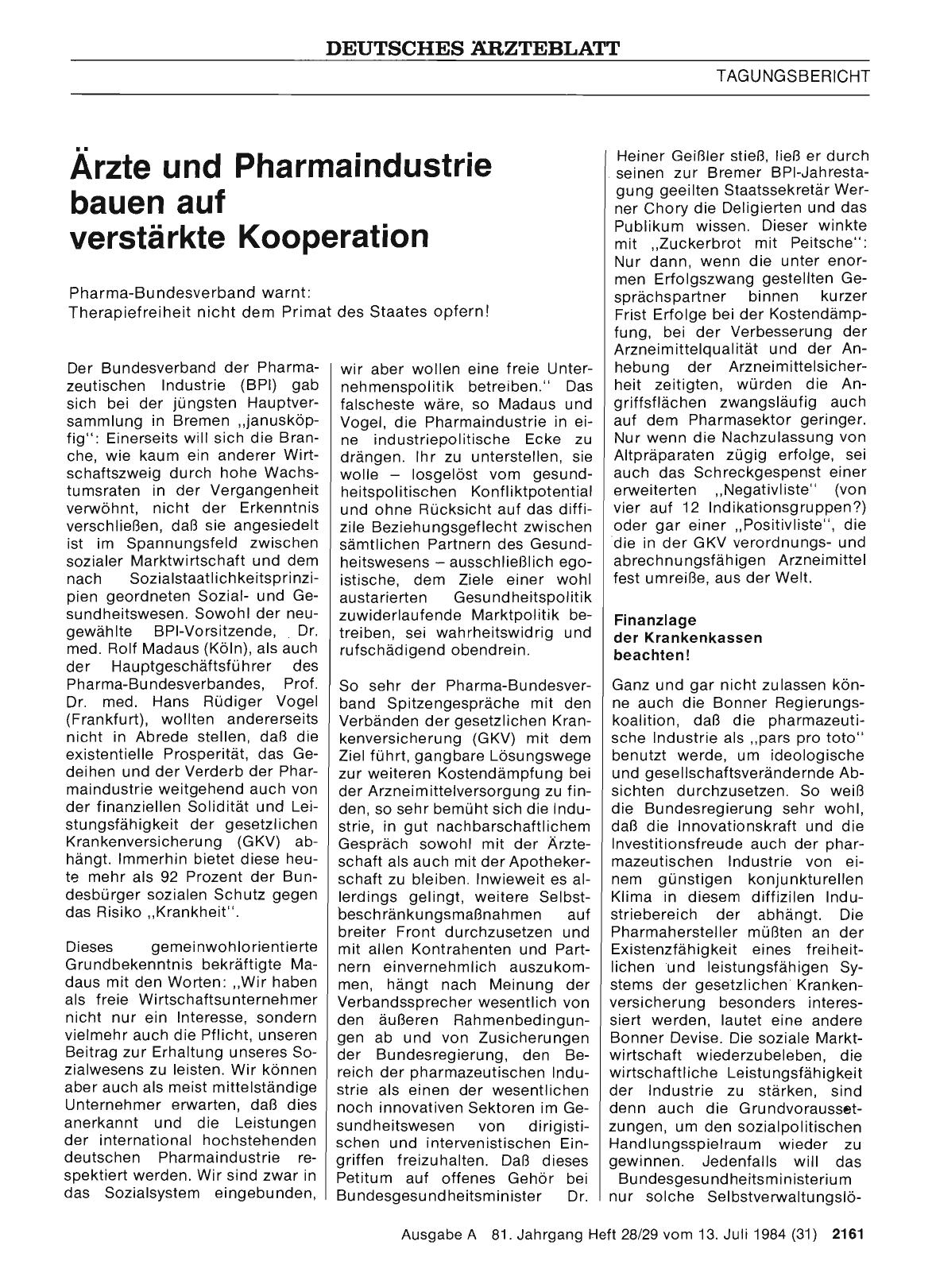 Vorschauseite 1: Ärzte und Pharmaindustrie bauen auf verstärkte Kooperation