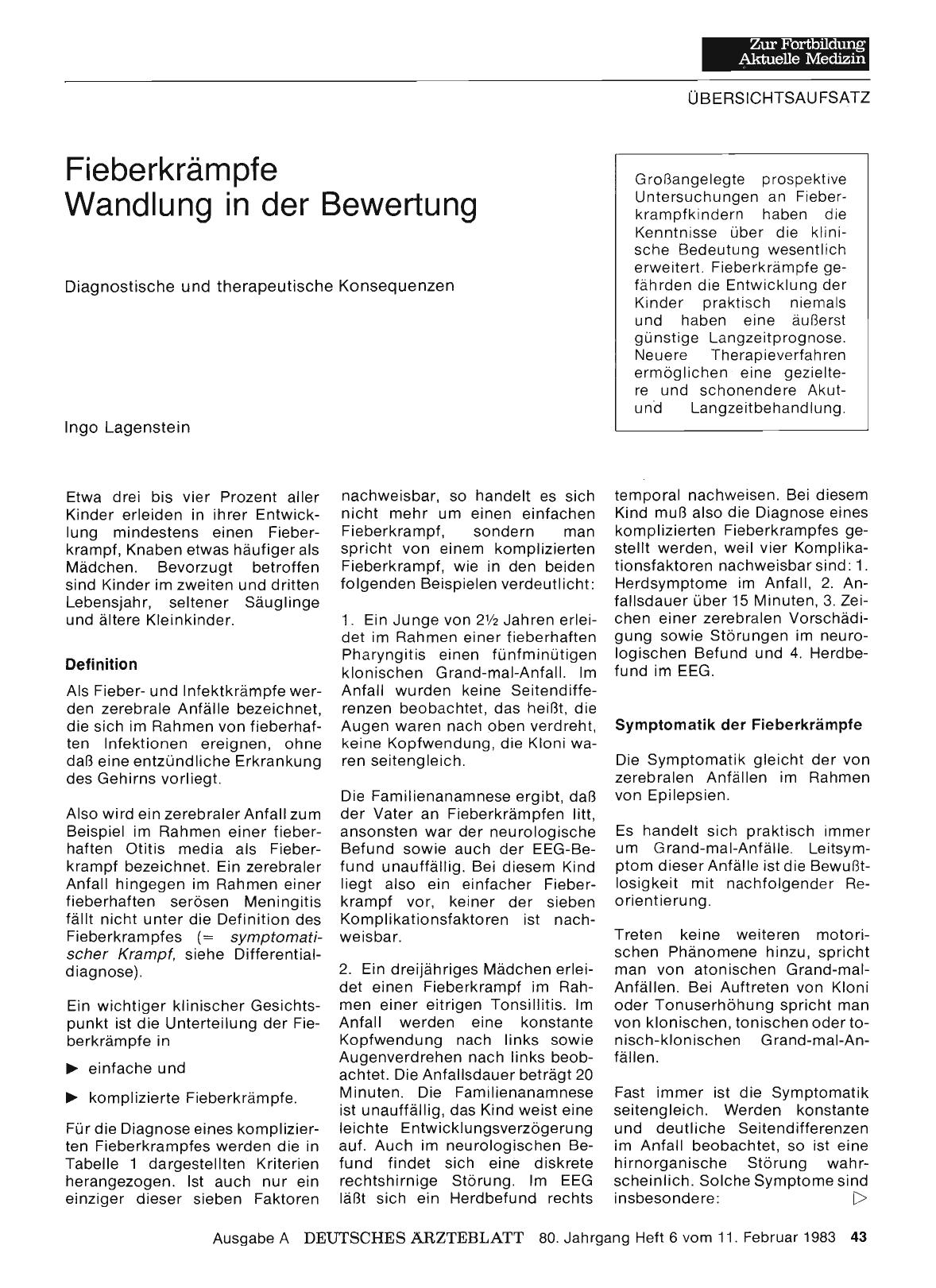 Vorschauseite 1: Fieberkrämpfe Wandlung in der Bewertung