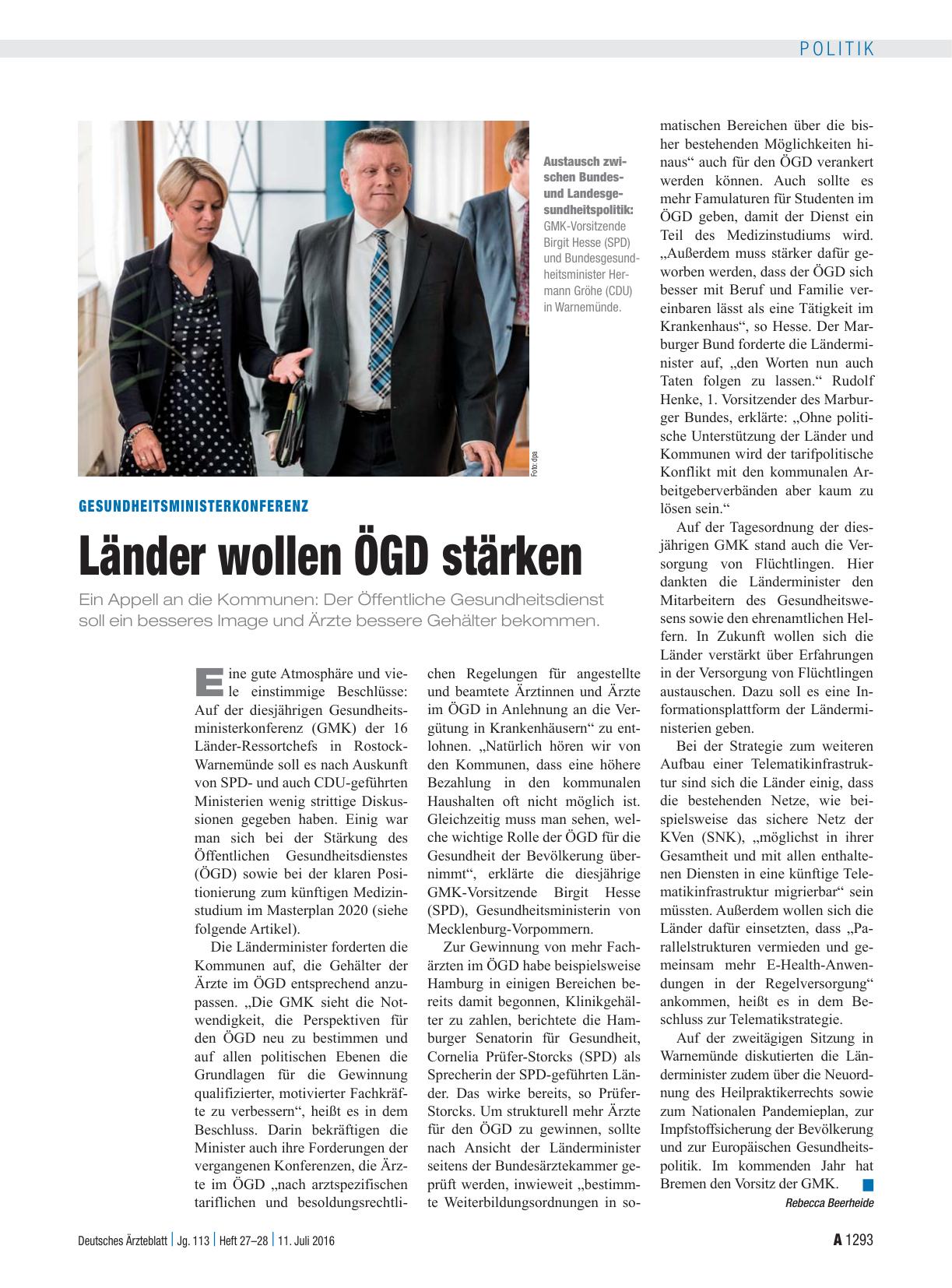 Vorschauseite 1: Gesundheitsministerkonferenz: Länder wollen ÖGD stärken