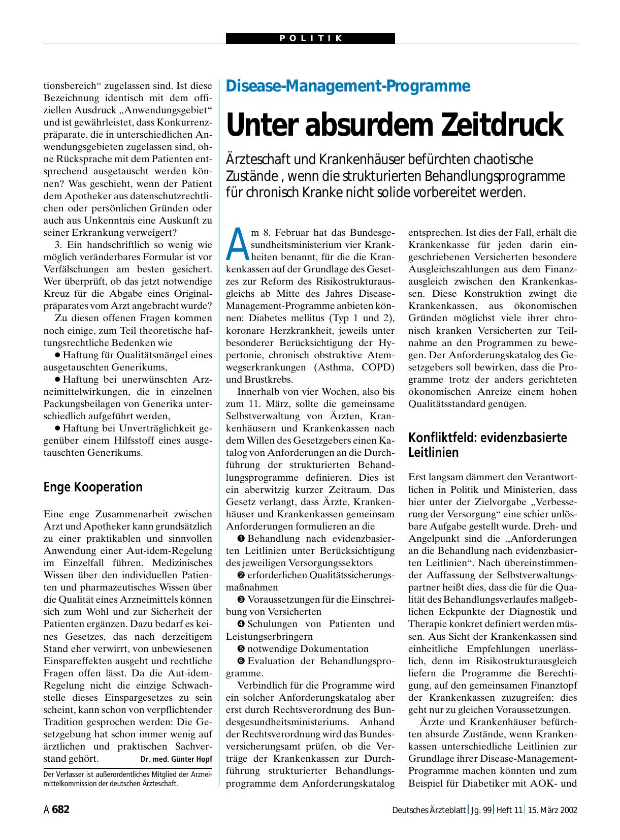 Vorschauseite 1: Disease-Management-Programme: Unter absurdem Zeitdruck