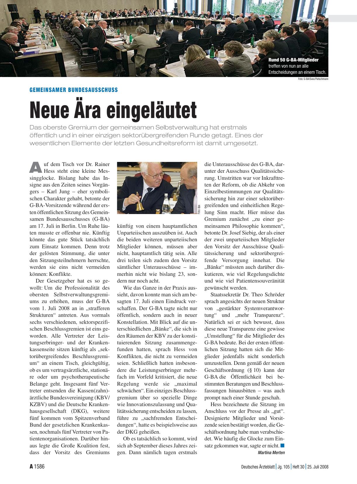 Vorschauseite 1: Gemeinsamer Bundesausschuss: Neue Ära eingeläutet