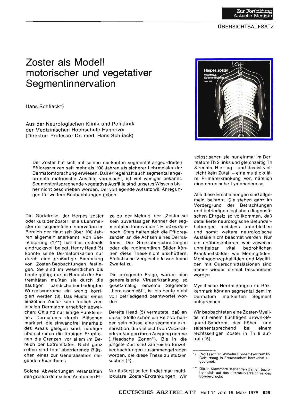 Vorschauseite 1: Zoster als Modell motorischer und vegetativer Segmentinnervation