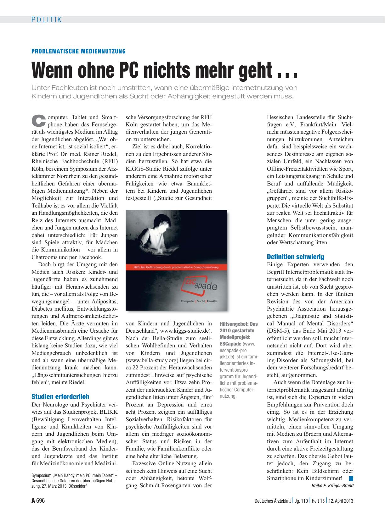 Vorschauseite 1: Problematische Mediennutzung: Wenn ohne PC nichts mehr geht . . .