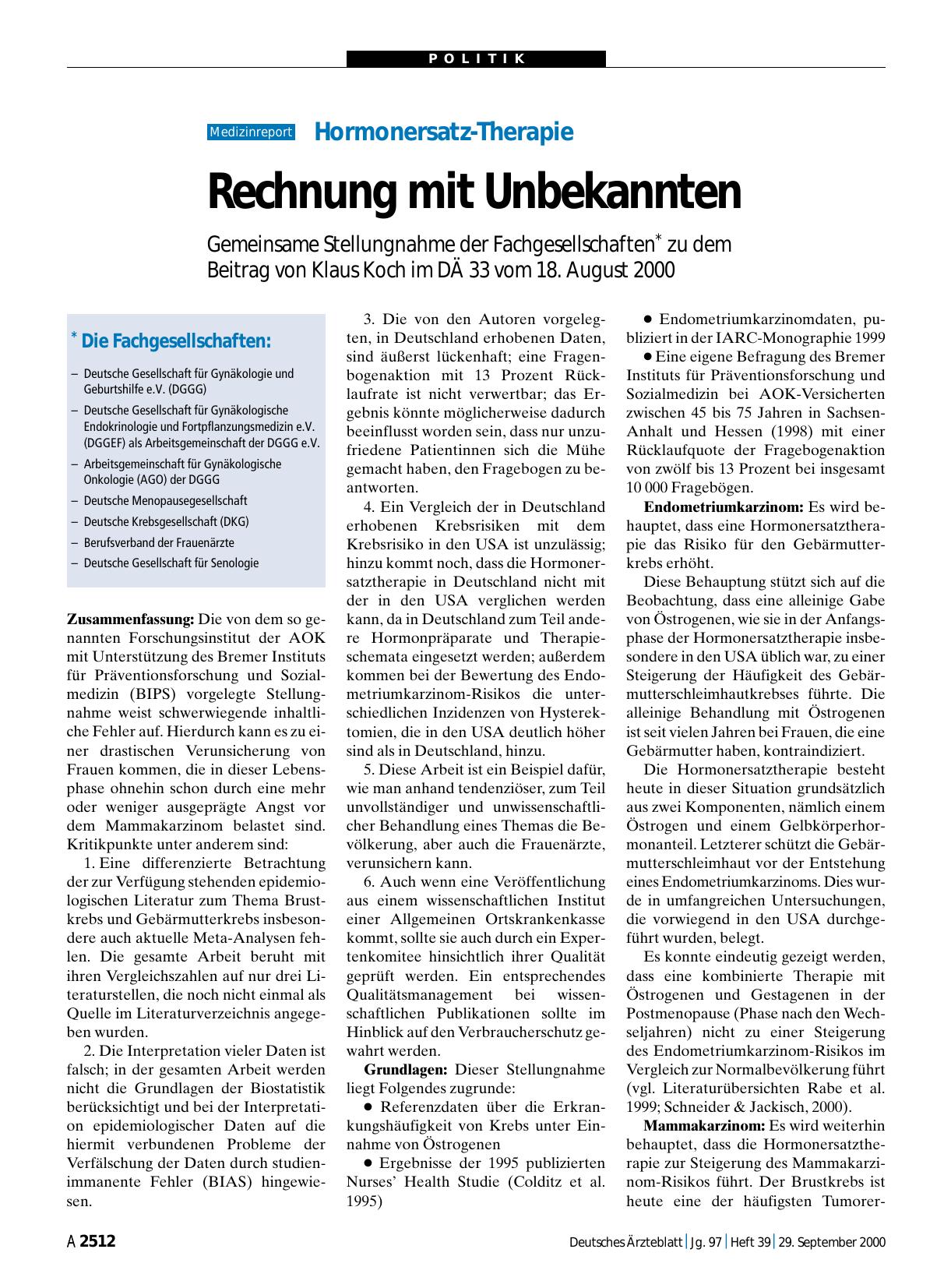 Vorschauseite 1: Hormonersatz-Therapie: Rechnung mit Unbekannten