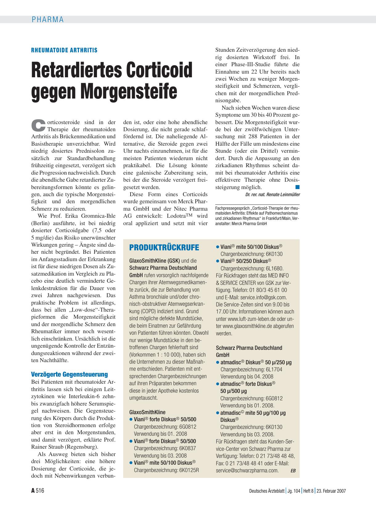 Vorschauseite 1: Rheumatoide Arthritis: Retardiertes Corticoid gegen Morgensteife