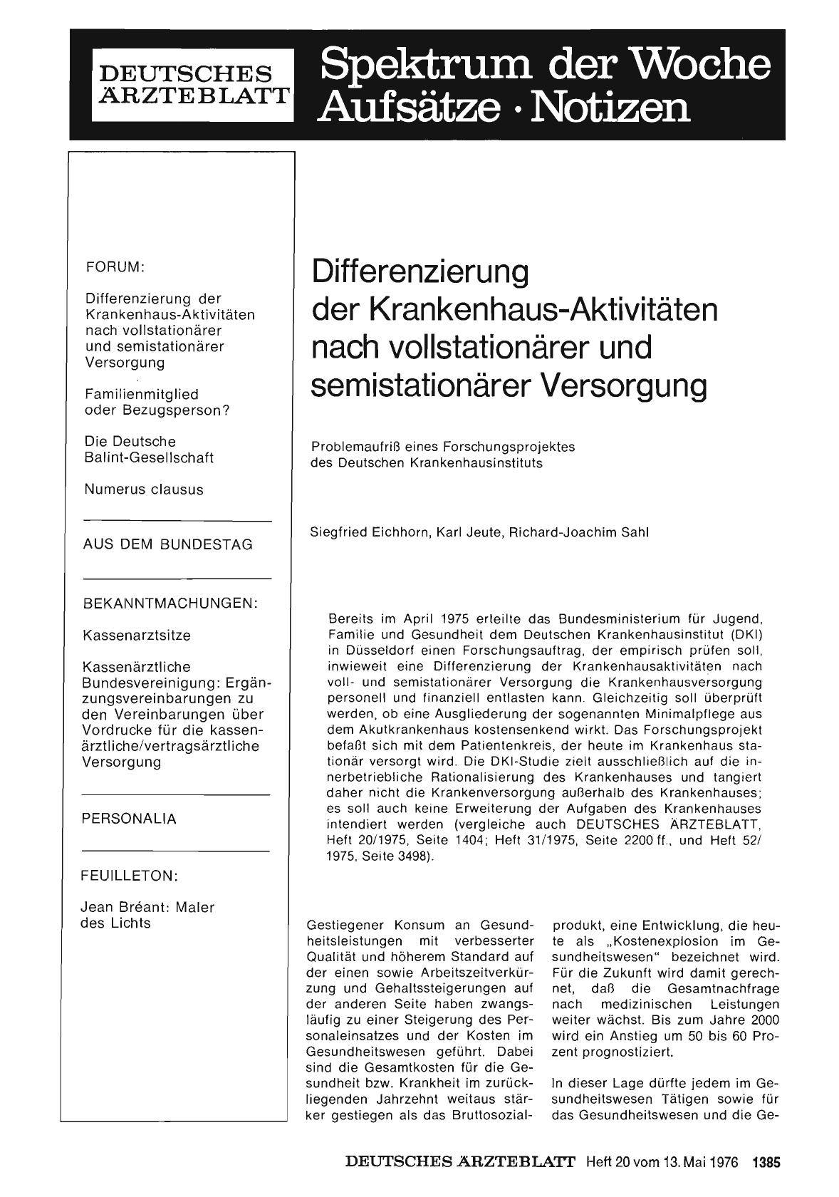 Vorschauseite 1: Differenzierung der Krankenhaus-Aktivitäten nach vollstationärer und semistationärer Versorgung: Problemaufriß eines Forschungsprojektes des Deutschen Krankenhausinstituts
