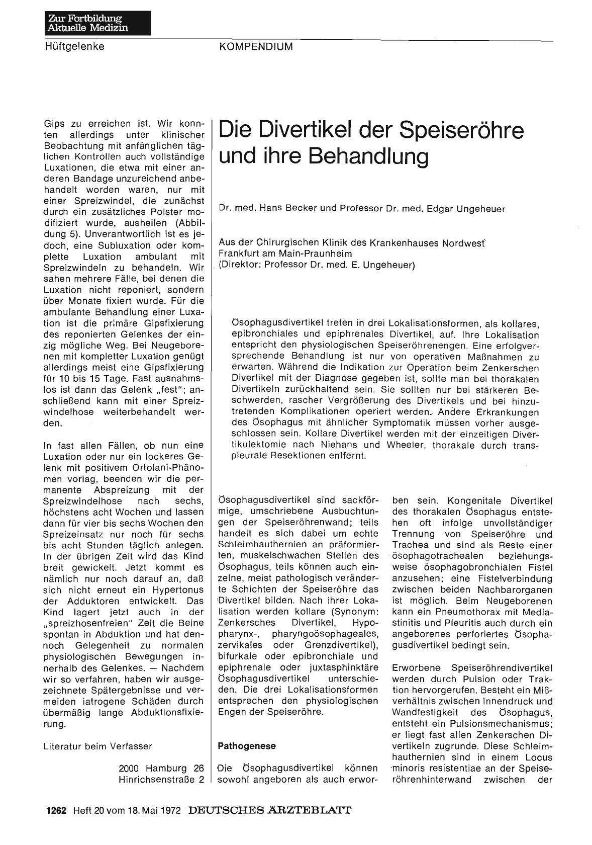 Vorschauseite 1: Die Divertikel der Speiseröhre und ihre Behandlung